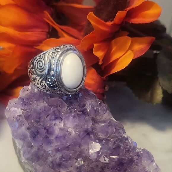 Bohemian Marble Stone Vintage Band Ring - Picture 1 of 7